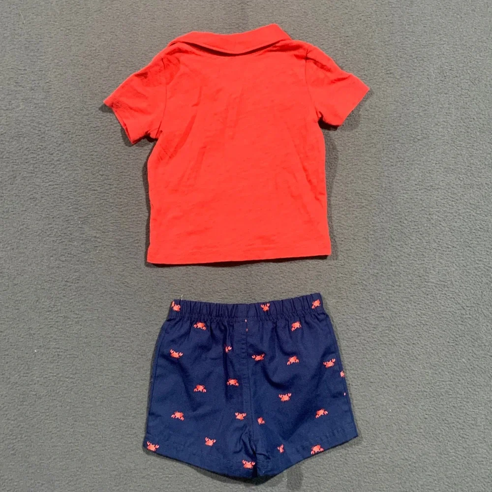 Carters Baby Boy 6M Red‎ Crab Polo Shirt and Navy Shorts 2 Piece Set NEW